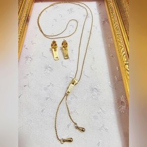 Vintage goldtone zipper S chain necklace and earring demi-parure set